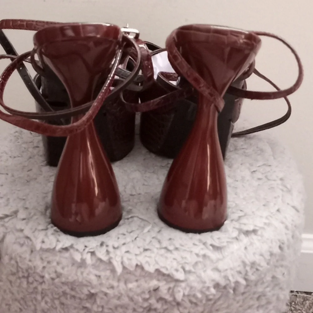 Brown Croc-Embossed Platform Sandals